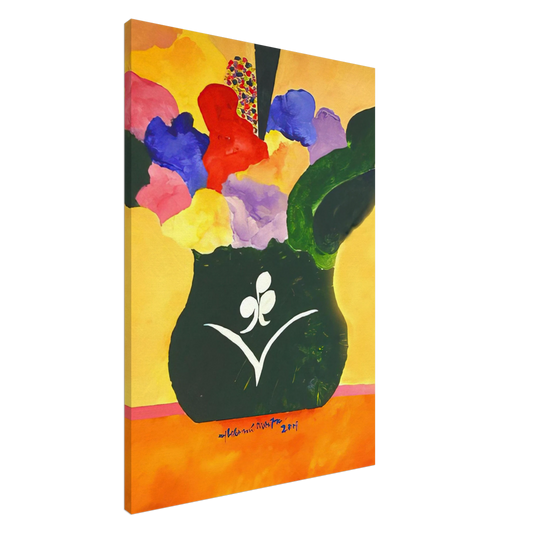 Aldemir Martins - Green Vase With Flowers and Fruit - 2001 Canvas - 20x30 cm / 8x12 inches-canvas