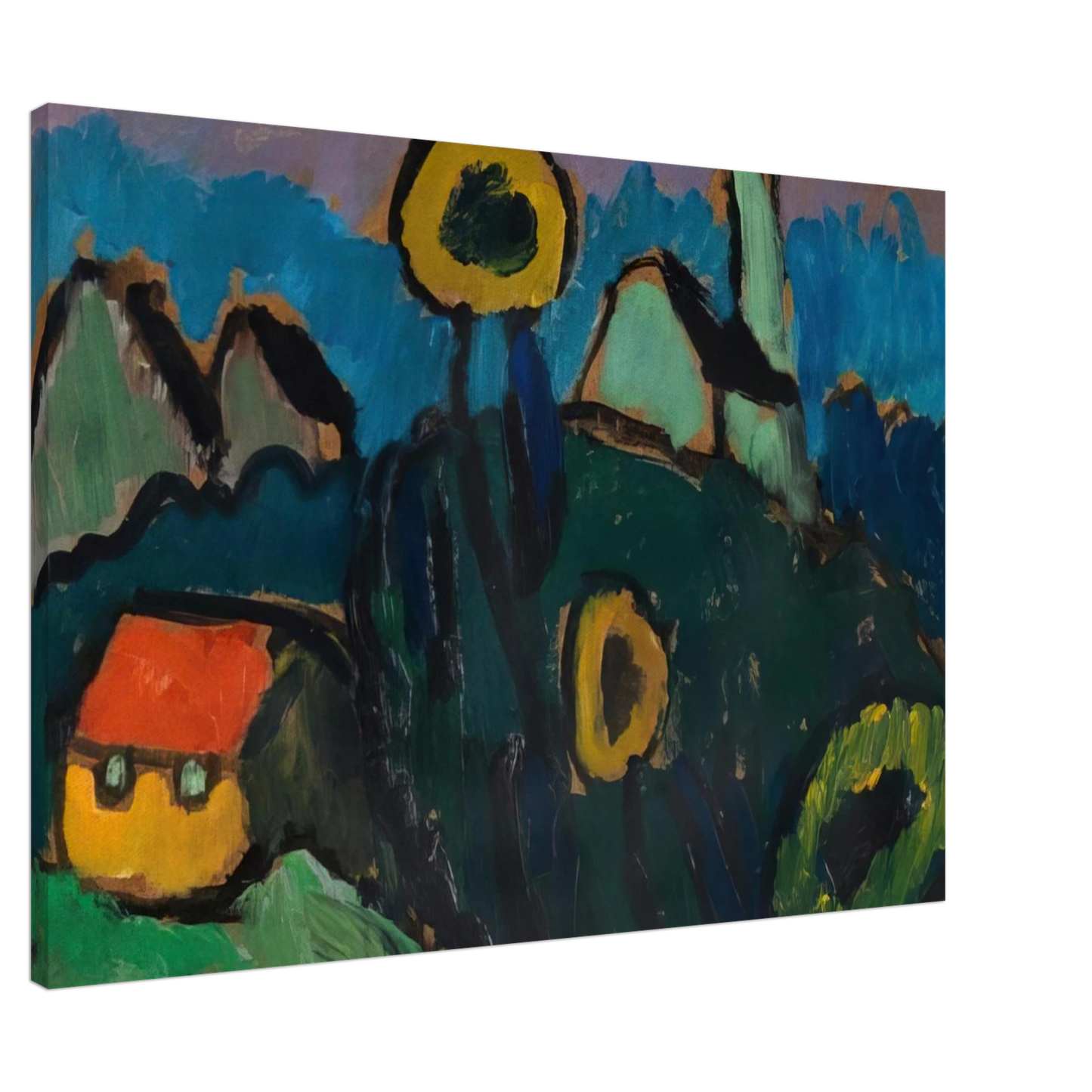 Gabriele Munter - LANDSCHAFT MIT SONNENBLUMEN 1910 Canvas - 20x30 cm / 8x12 inches-canvas
