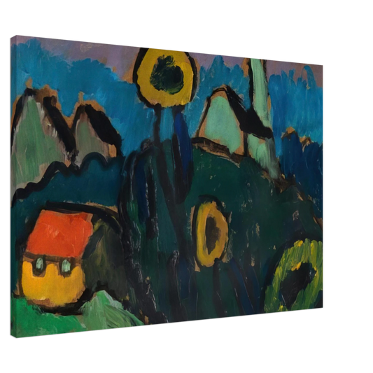 Gabriele Munter - LANDSCHAFT MIT SONNENBLUMEN 1910 Canvas - 20x30 cm / 8x12 inches-canvas
