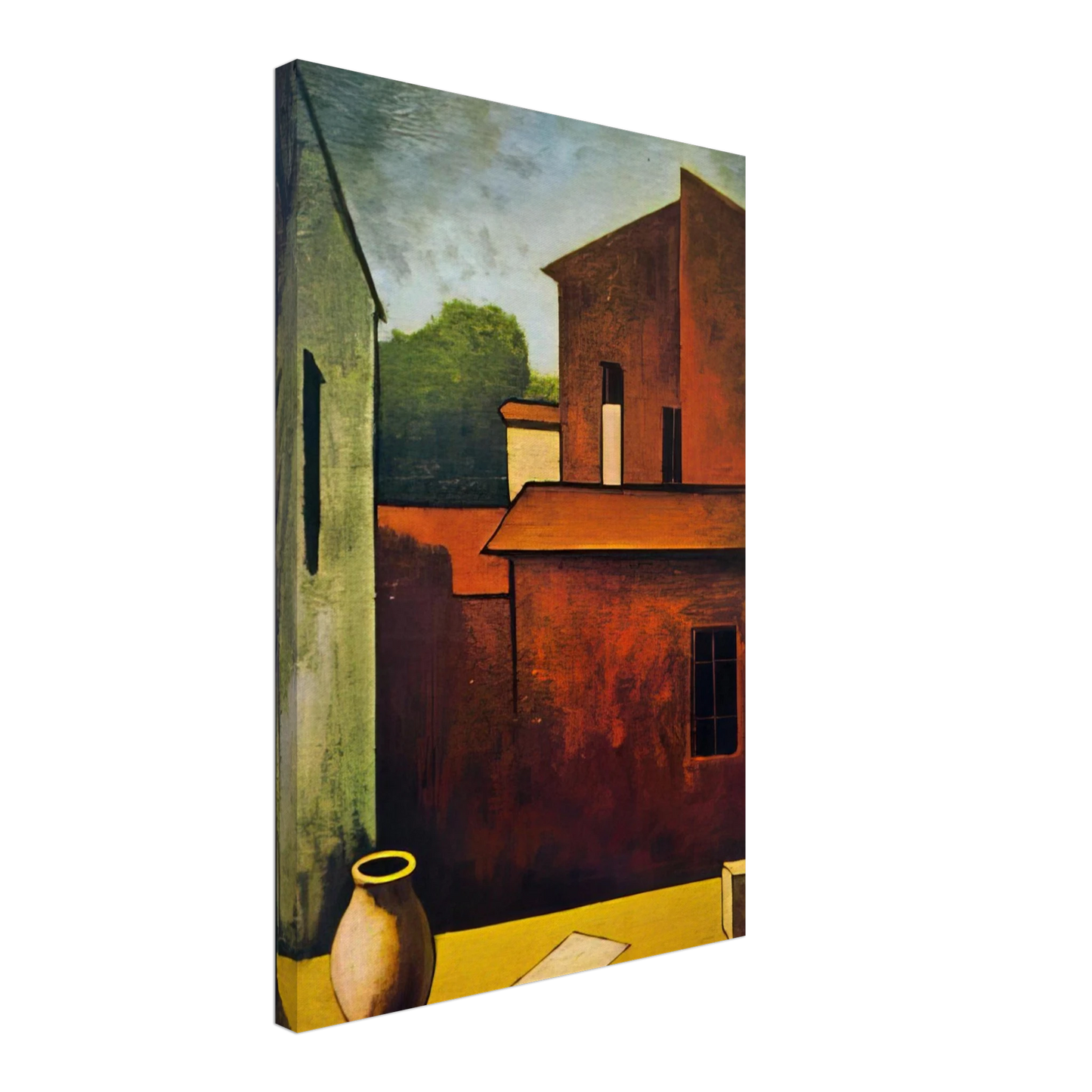 Carlo Carra - THE RED HOUSE 1927 Canvas - 40x60 cm / 16x24 inches-canvas