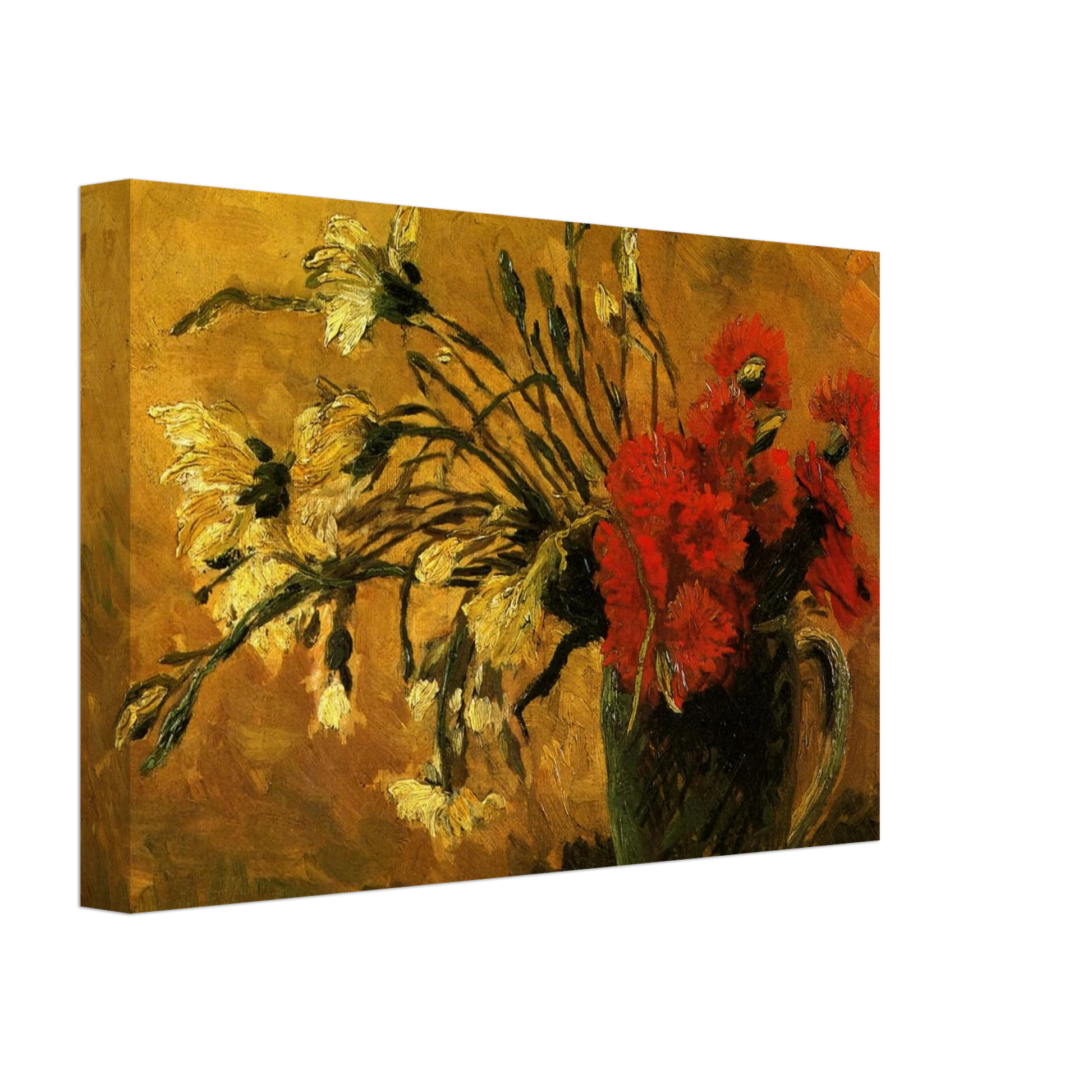 Vincent van Gogh - Vase with Red and White Carnations on a Yellow Background Canvas - 70x100 cm / 28x40 inches-canvas