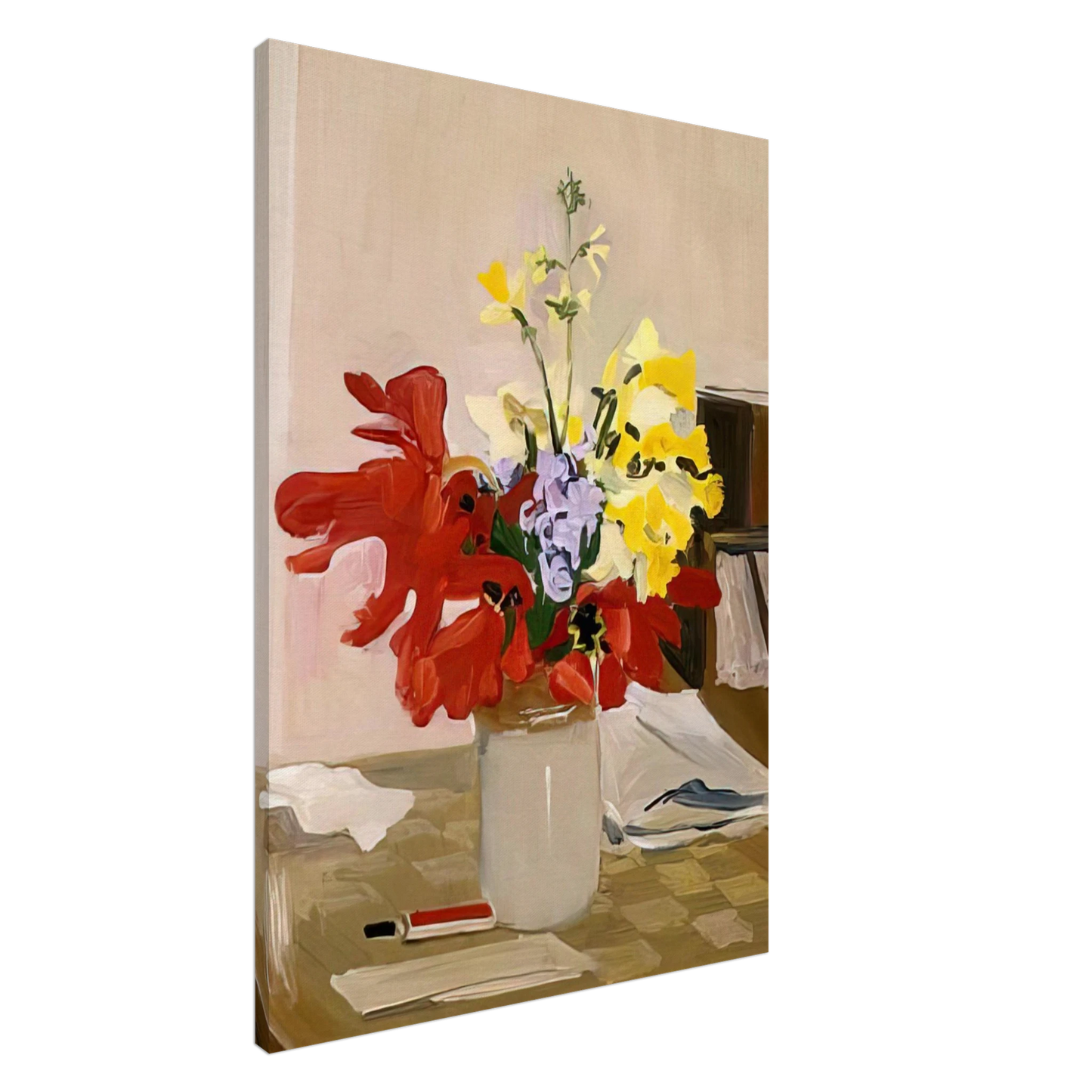Fairfield Porter - ANEMONE AND DAFFODIL 1965 Canvas - 20x30 cm / 8x12 inches-canvas