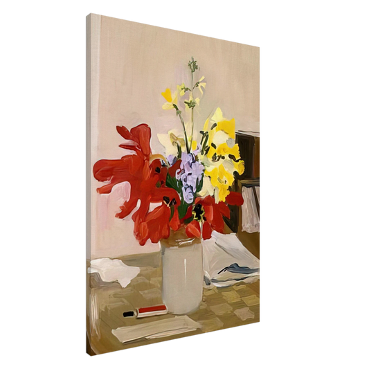 Fairfield Porter - ANEMONE AND DAFFODIL 1965 Canvas - 20x30 cm / 8x12 inches-canvas