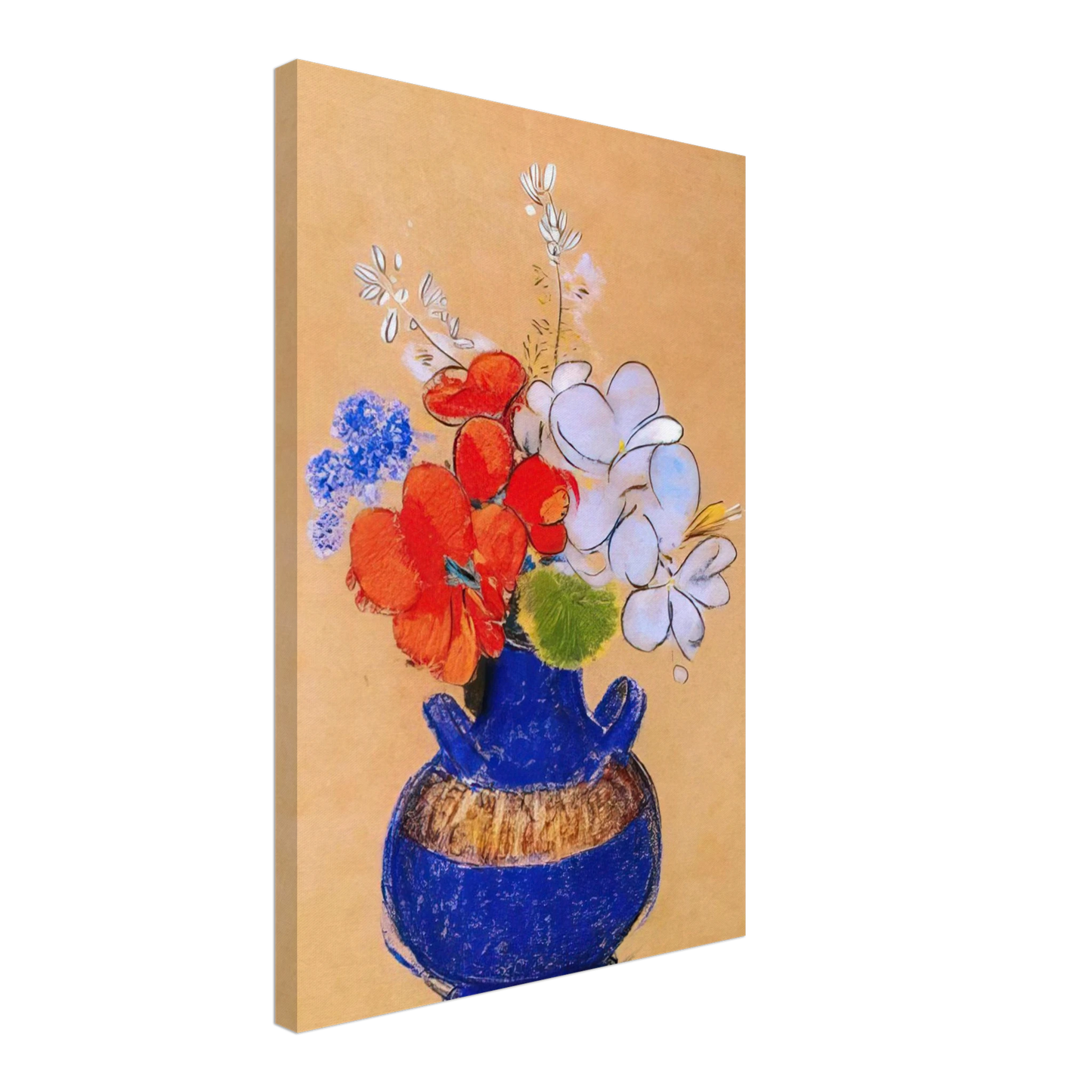 Odilon Redon - FLOWERS IN A BLUE VASE 1 Canvas - 70x100 cm / 28x40 inches-canvas