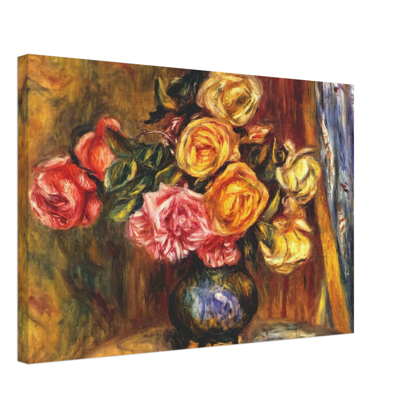 Pierre-Auguste Renoir - Roses in front of a blue curtain Canvas - 70x100 cm / 28x40 inches-canvas