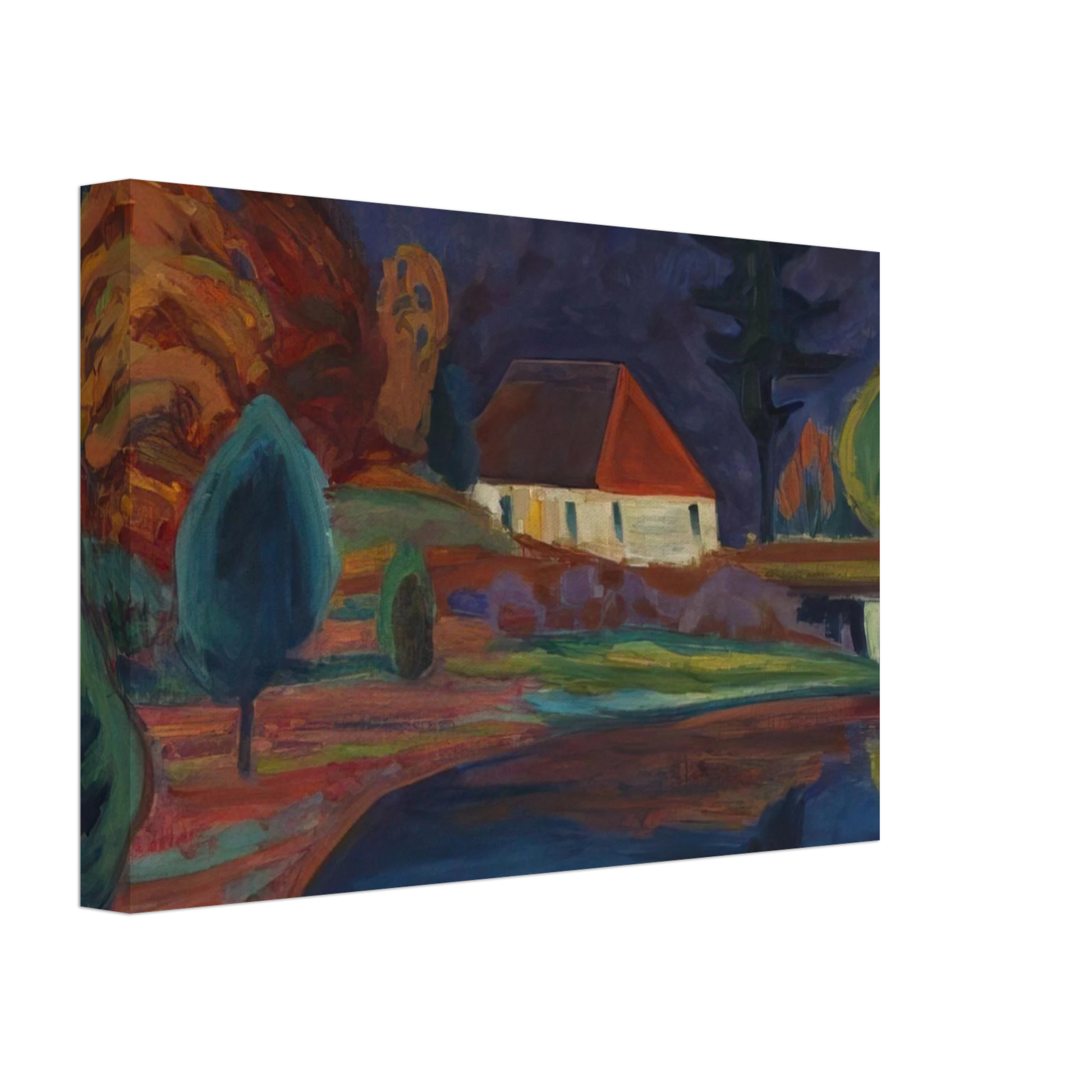 Gabriele Munter - LANDSCHAFT MIT HAUS IN OBERAU 1908 Canvas - 40x60 cm / 16x24 inches-canvas