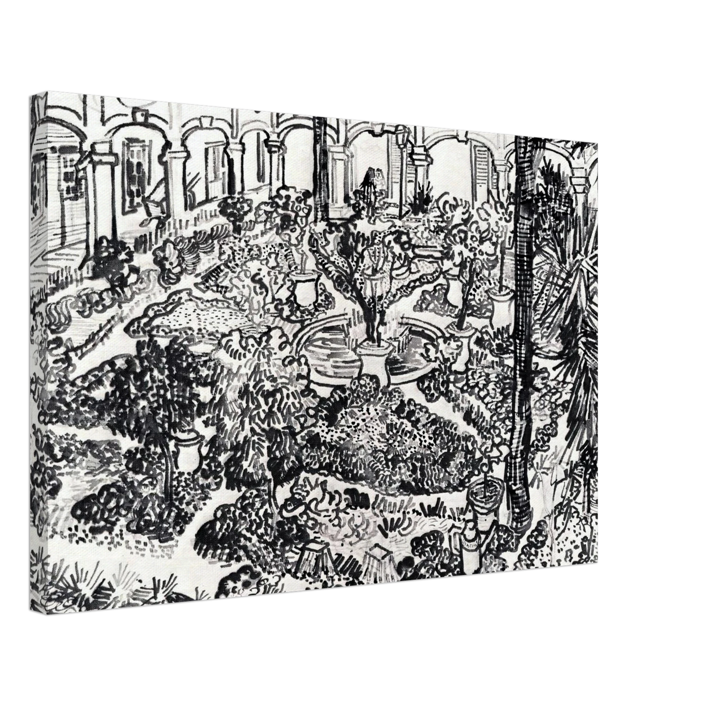 Vincent van Gogh - The Courtyard of the Hospital at Arles Canvas - 70x100 cm / 28x40 inches-canvas