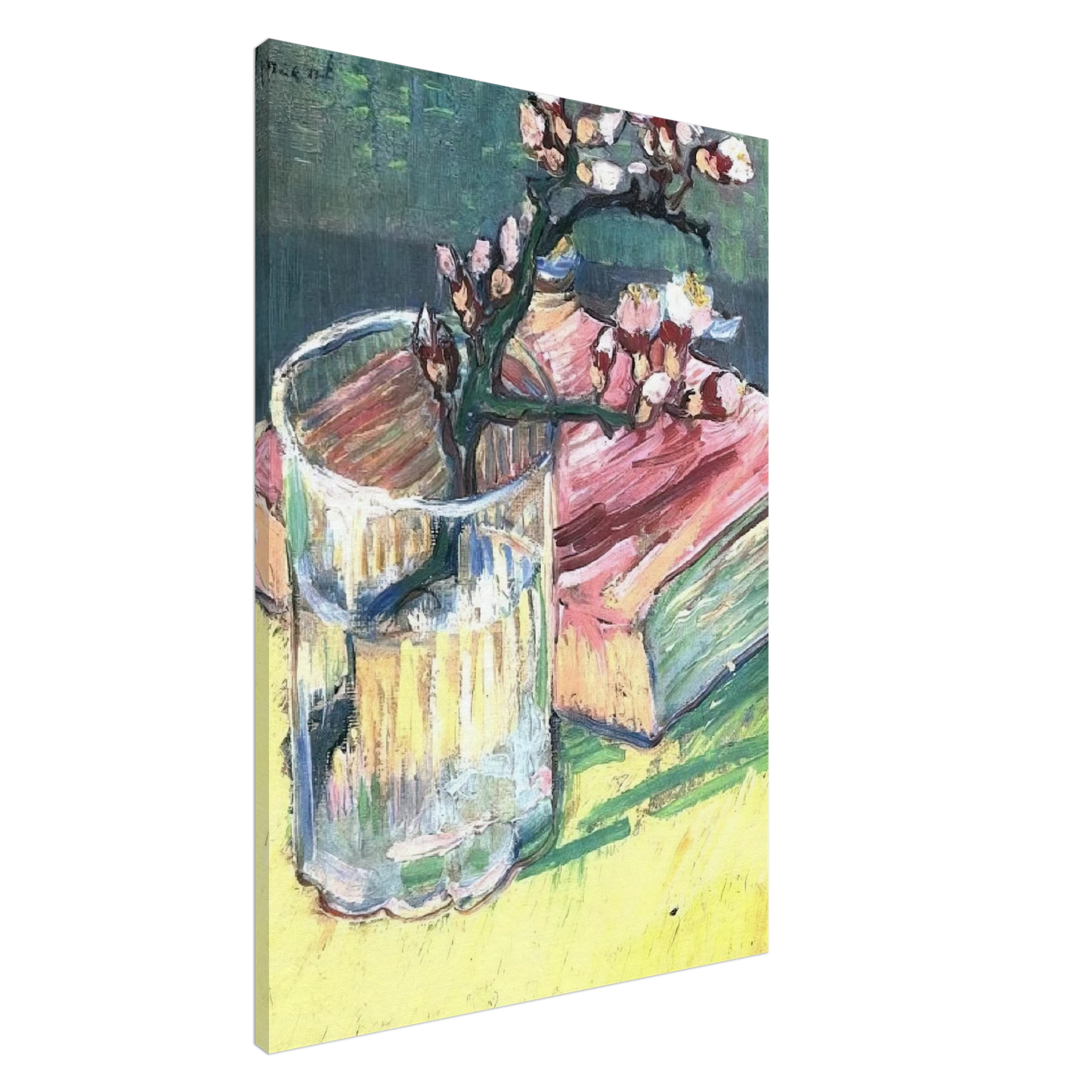 Vincent van Gogh - Blossoming Almond Branch in a Glass with a Book Canvas - 20x30 cm / 8x12 inches-canvas