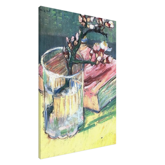 Vincent van Gogh - Blossoming Almond Branch in a Glass with a Book Canvas - 20x30 cm / 8x12 inches-canvas