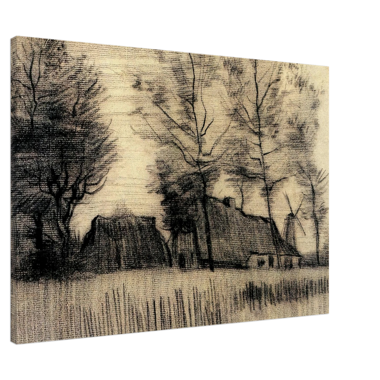 Vincent van Gogh - Landscape with Cottages and a Mill Canvas - 20x30 cm / 8x12 inches-canvas