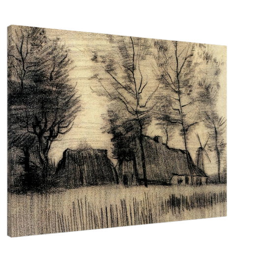 Vincent van Gogh - Landscape with Cottages and a Mill Canvas - 20x30 cm / 8x12 inches-canvas
