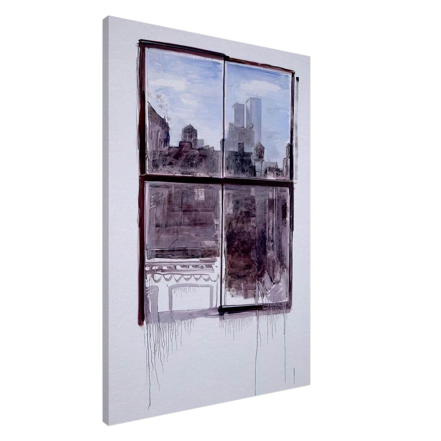 Paul Thek - Untitled cityscape with twin towers - 1972 Canvas - 20x30 cm / 8x12 inches-canvas