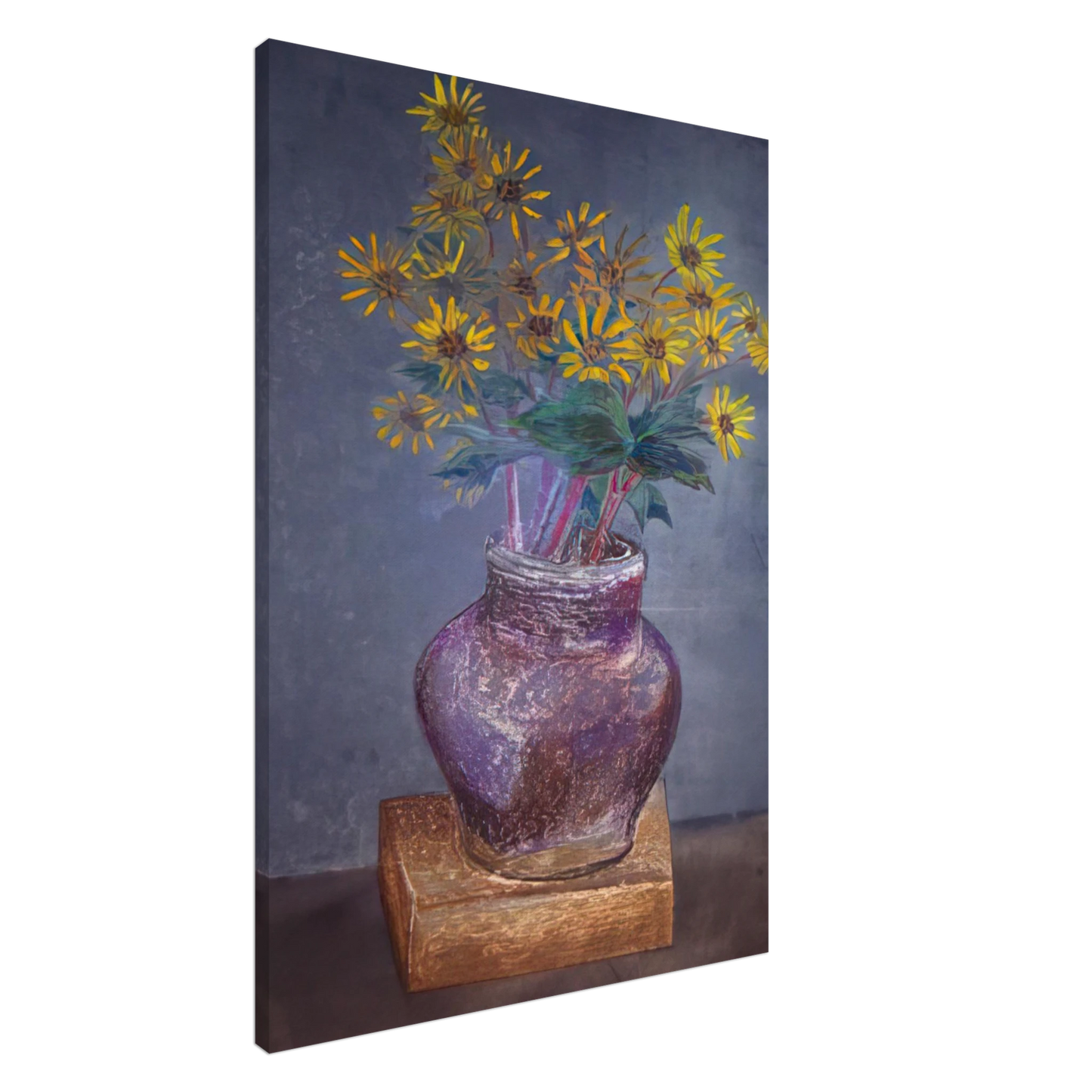 Morris Graves - Homemade Painting of a Homemade Bouquet of Sand Dune Daisies in a Homemade Vase - 1982 Canvas - 20x30 cm / 8x12 inches-canvas