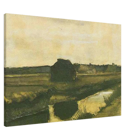 Vincent van Gogh - Landscape with a Stack of Peat and Farmhouses Canvas - 20x30 cm / 8x12 inches-canvas