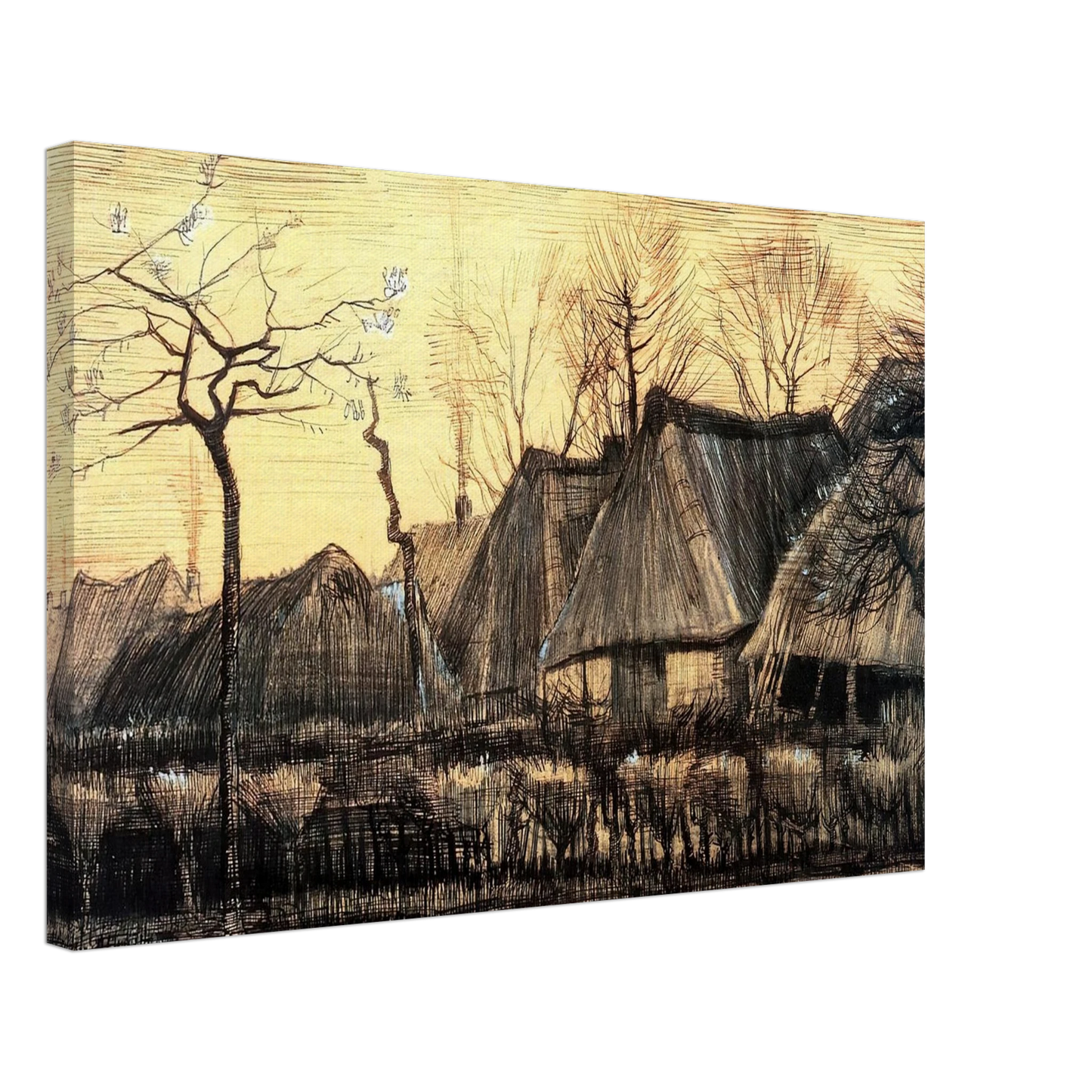 Vincent van Gogh - Houses with Thatched Roofs Canvas - 40x60 cm / 16x24 inches-canvas