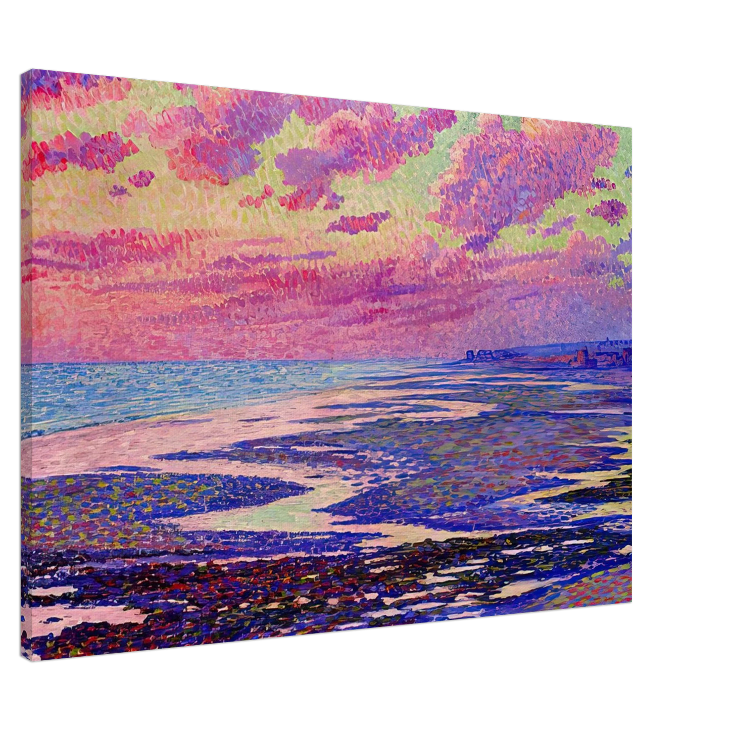 Theo van Rysselberghe - THE BEACH AT AMBLETEUSE AT LOW TIDE 1900 Canvas - 20x30 cm / 8x12 inches-canvas