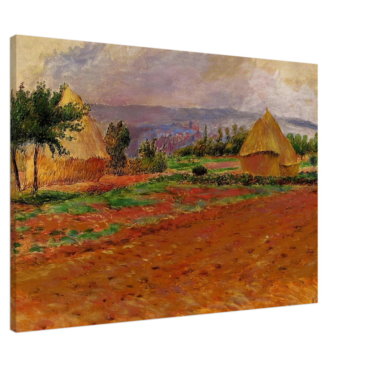 Pierre-Auguste Renoir - Field and Haystacks Canvas - 20x30 cm / 8x12 inches-canvas