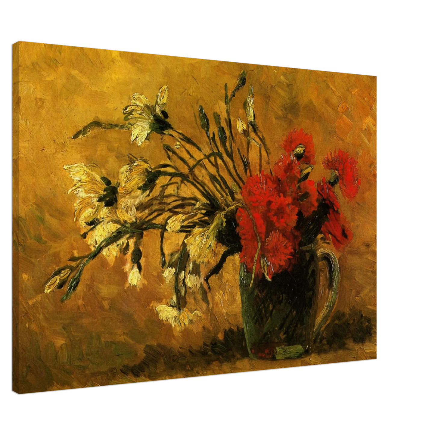 Vincent van Gogh - Vase with Red and White Carnations on a Yellow Background Canvas - 20x30 cm / 8x12 inches-canvas