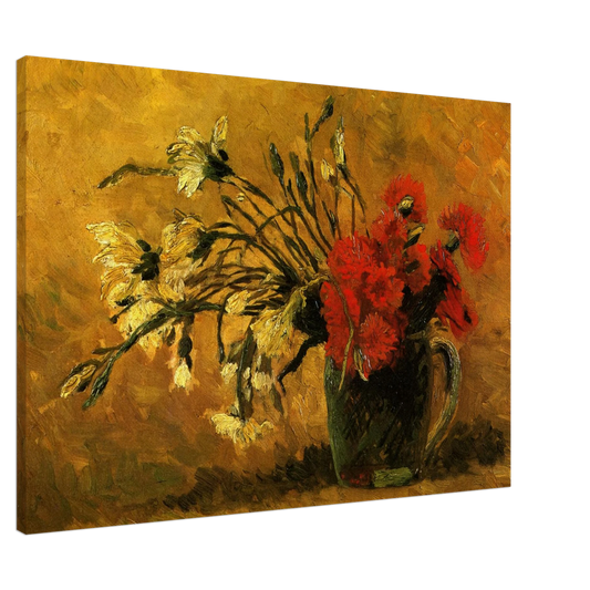 Vincent van Gogh - Vase with Red and White Carnations on a Yellow Background Canvas - 20x30 cm / 8x12 inches-canvas