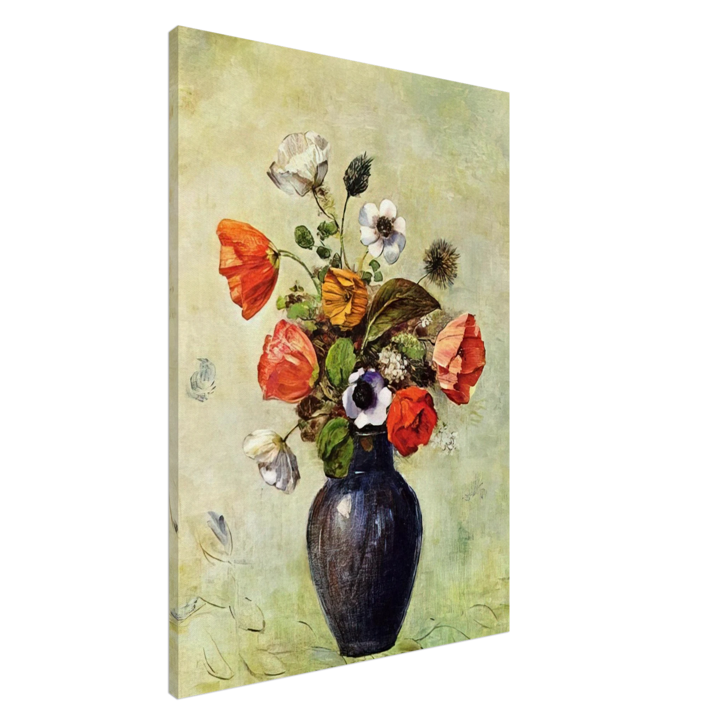 Odilon Redon - ANEMONES AND POPPIES IN A VASE Canvas - 20x30 cm / 8x12 inches-canvas