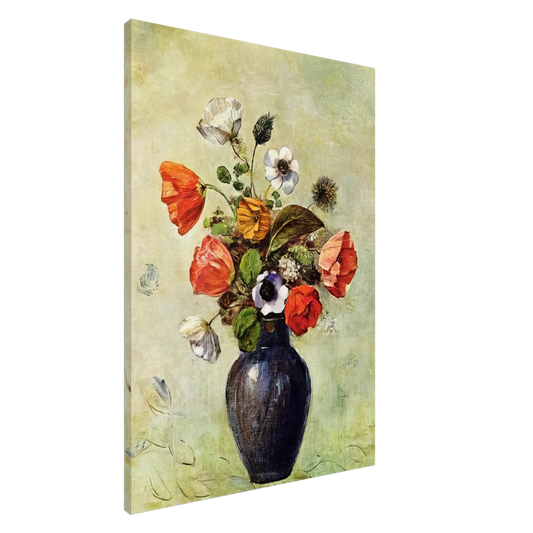 Odilon Redon - ANEMONES AND POPPIES IN A VASE Canvas - 20x30 cm / 8x12 inches-canvas