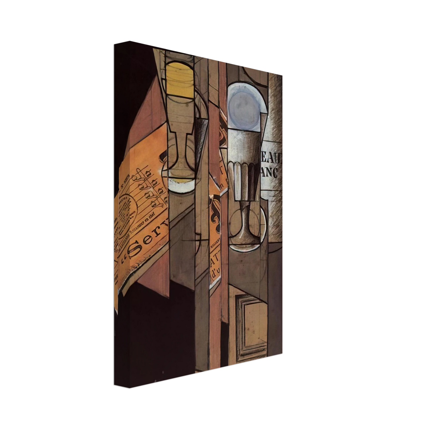 Juan Gris - GLASSES NEWSPAPER AND BOTTLE OF WINE Canvas - 40x60 cm / 16x24 inches-canvas