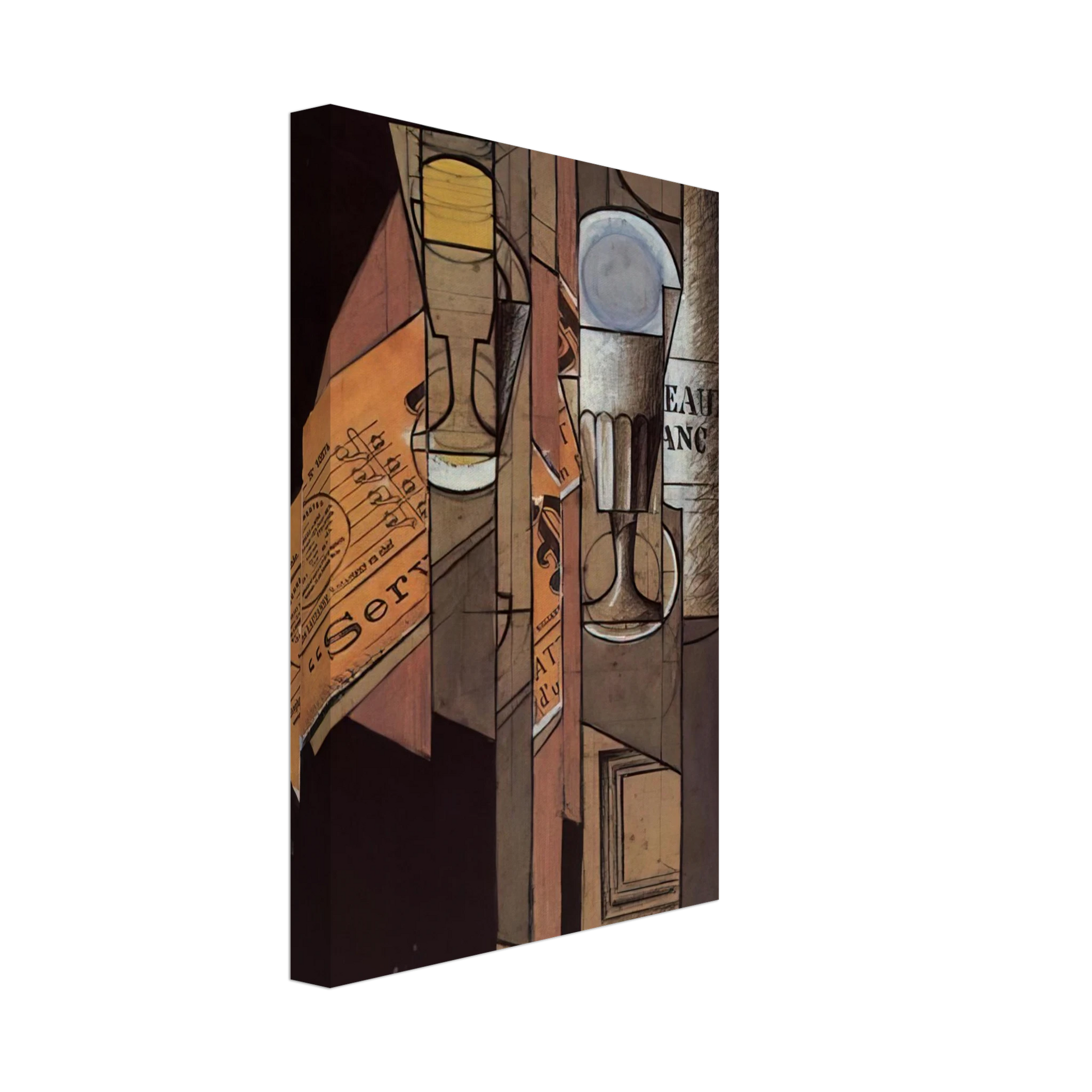 Juan Gris - GLASSES NEWSPAPER AND BOTTLE OF WINE Canvas - 40x60 cm / 16x24 inches-canvas