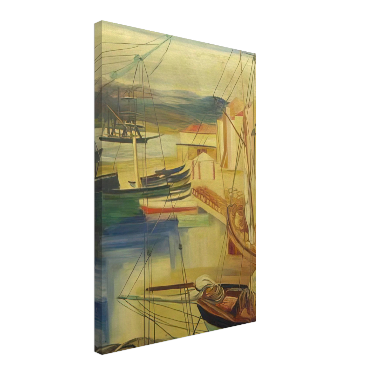 Moise Kisling - SHIPS MOORED ALONG THE DOCKS Canvas - 40x60 cm / 16x24 inches-canvas