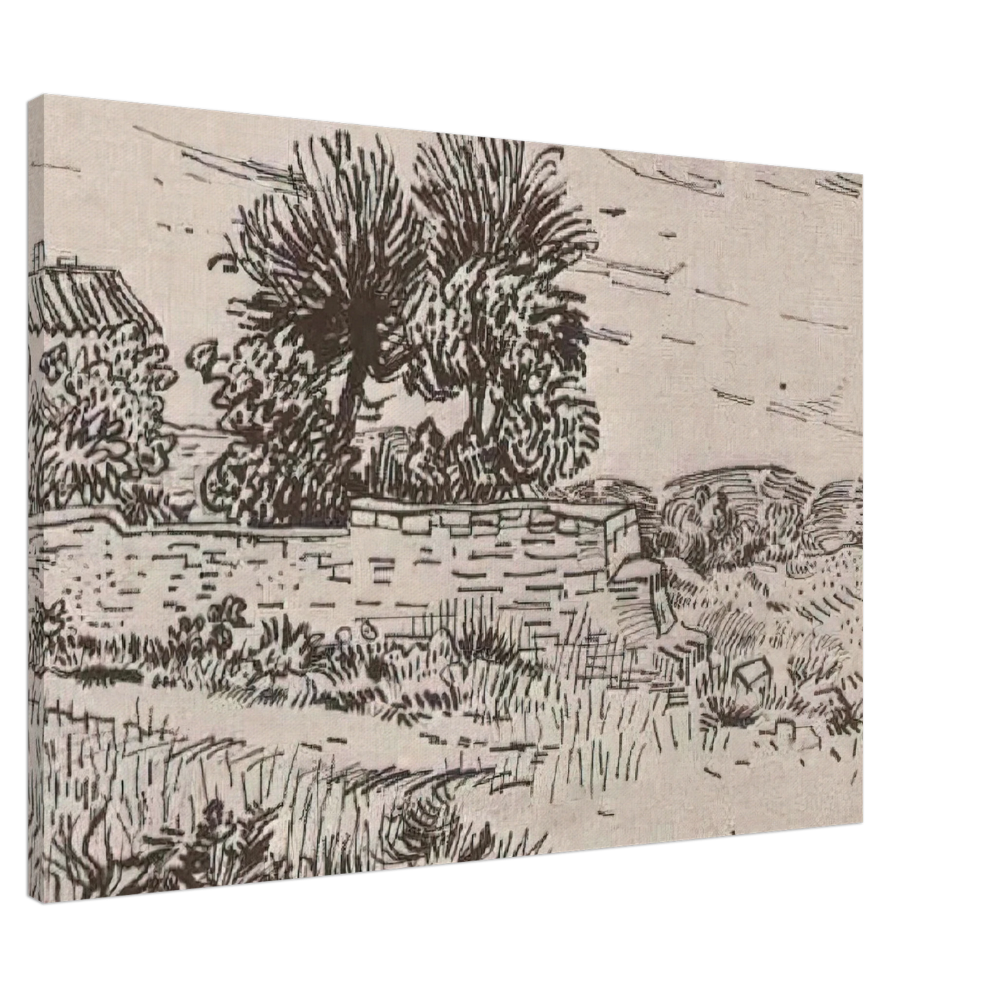 Vincent van Gogh - Landscape with the Wall of a Farm Canvas - 20x30 cm / 8x12 inches-canvas