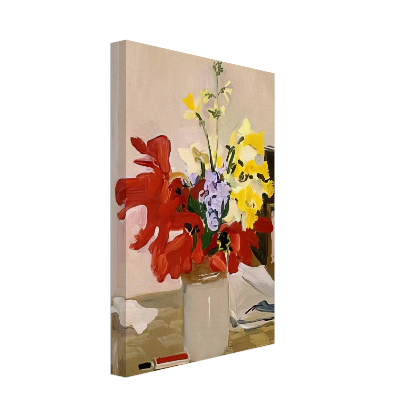 Fairfield Porter - ANEMONE AND DAFFODIL 1965 Canvas - 40x60 cm / 16x24 inches-canvas