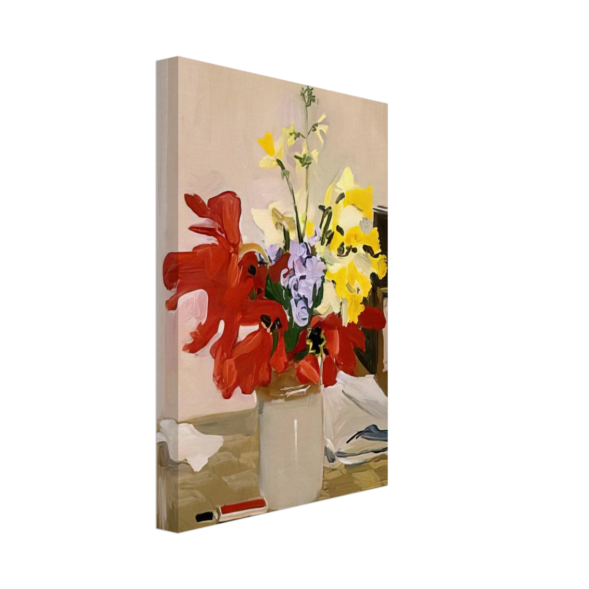 Fairfield Porter - ANEMONE AND DAFFODIL 1965 Canvas - 40x60 cm / 16x24 inches-canvas