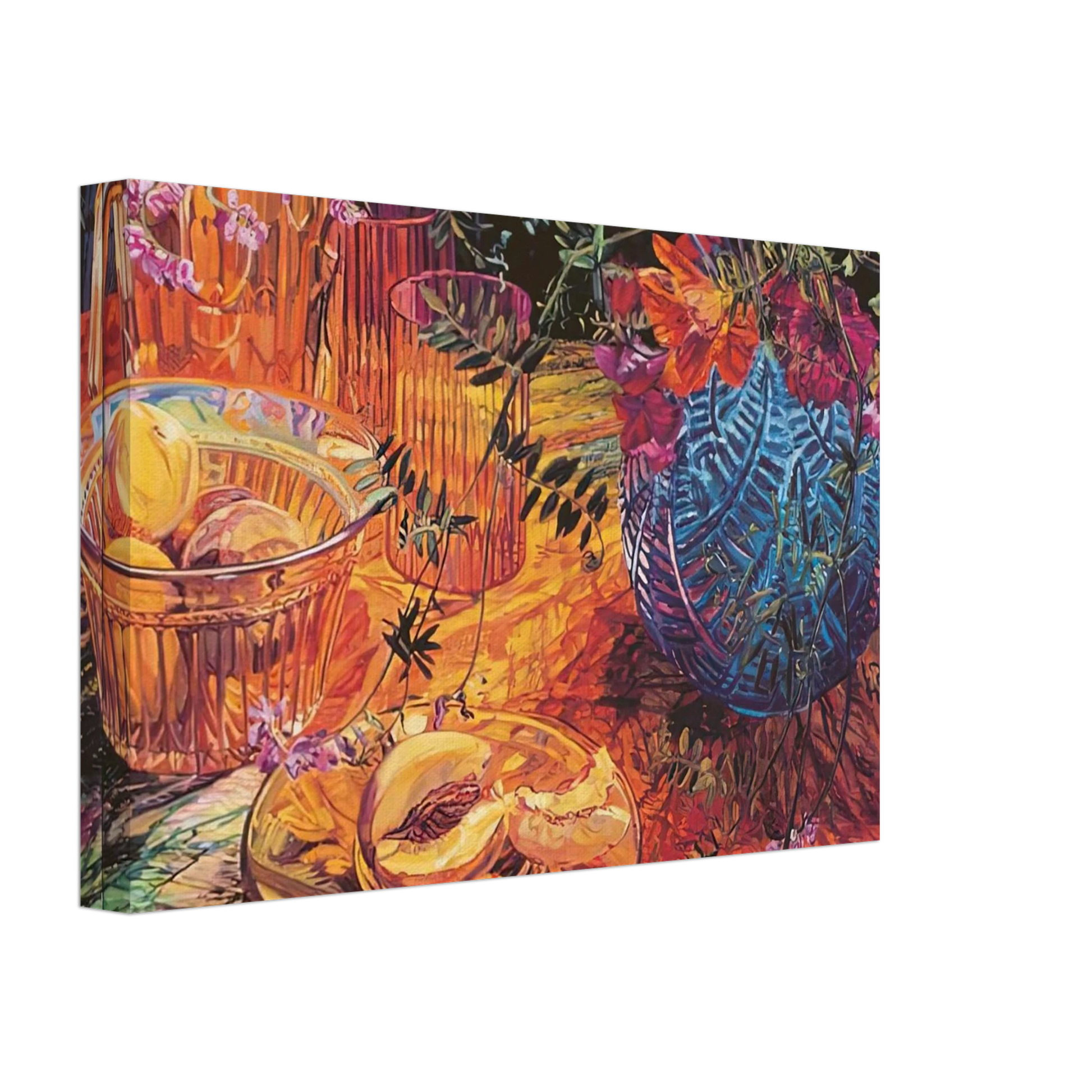 Janet Fish - CUT PEACH BLUE VASE 1993 Canvas - 40x60 cm / 16x24 inches-canvas