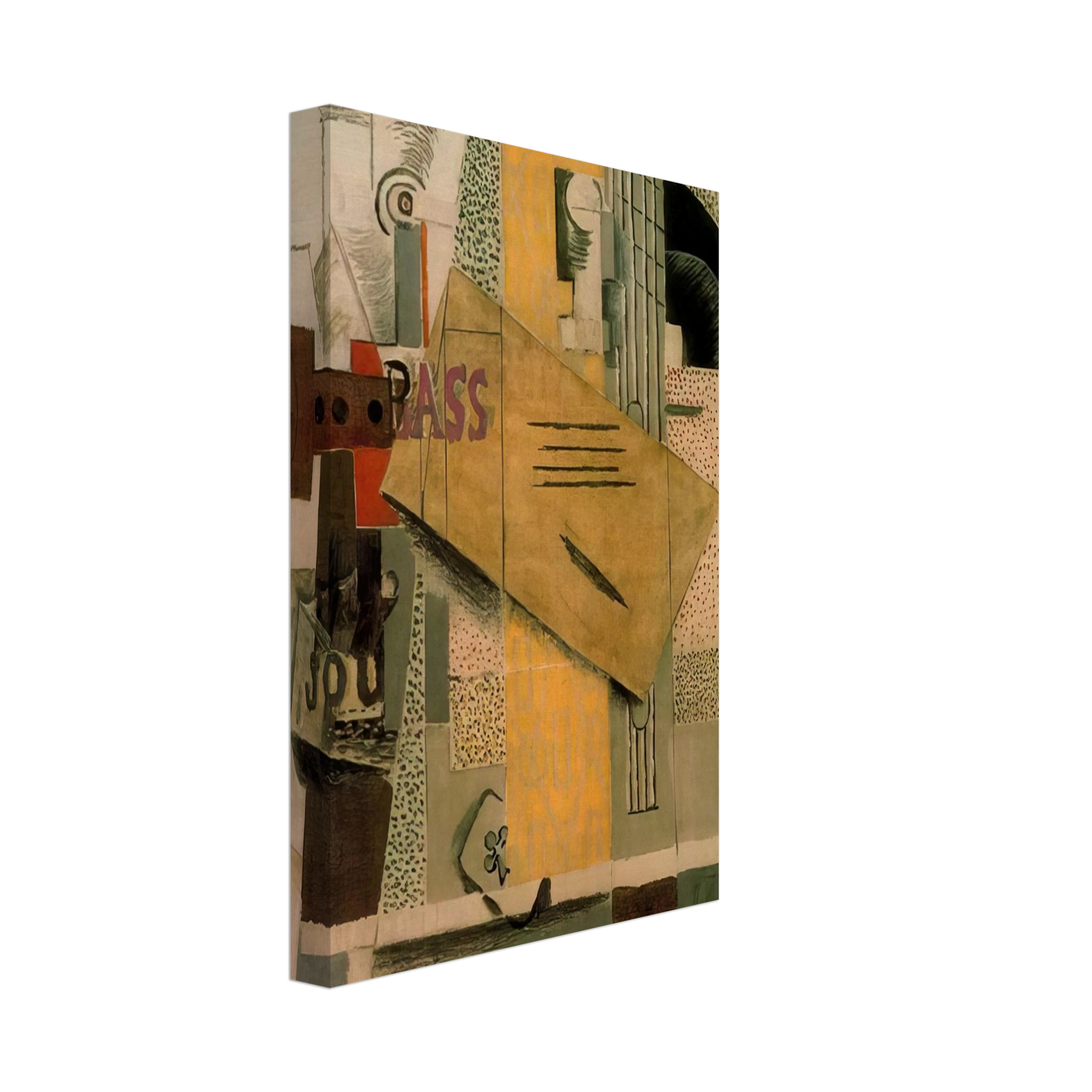 Pablo Picasso - Clarinet, bottle of bass, newspaper, ace of clubs - 1913 Canvas - 40x60 cm / 16x24 inches-canvas