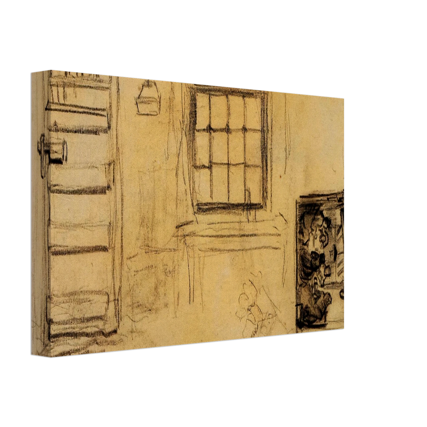 Vincent van Gogh - Studies of the Interior of a Cottage, and a Sketch of The Potato Eaters Canvas - 40x60 cm / 16x24 inches-canvas