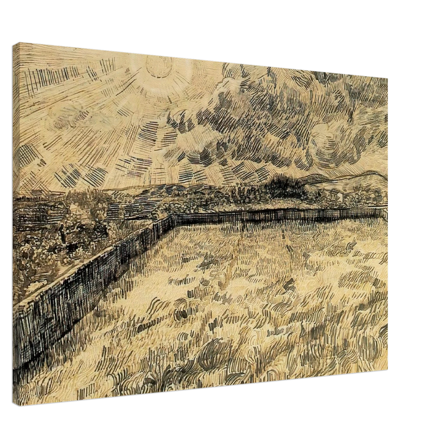 Vincent van Gogh - Wheat field with sun and cloud Canvas - 20x30 cm / 8x12 inches-canvas