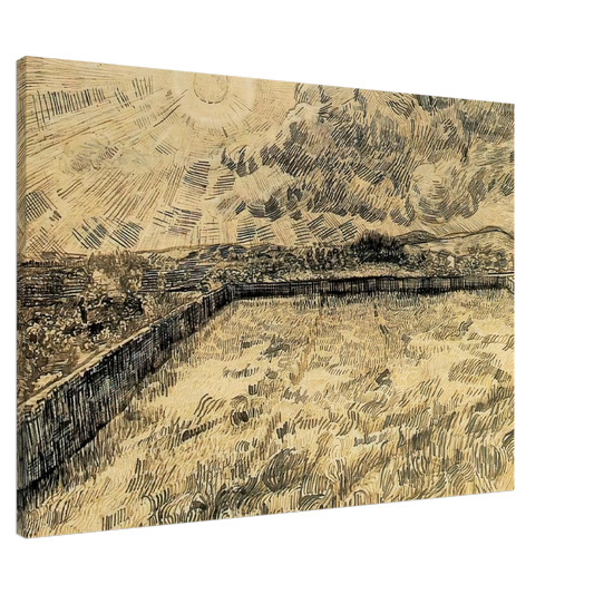 Vincent van Gogh - Wheat field with sun and cloud Canvas - 20x30 cm / 8x12 inches-canvas