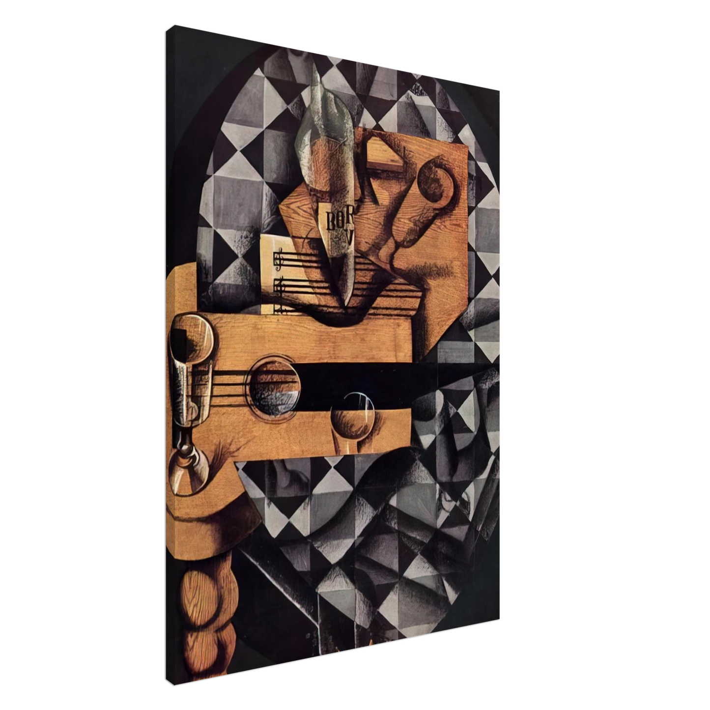 Juan Gris - GUITAR BOTTLE AND GLASS 1914 Canvas - 20x30 cm / 8x12 inches-canvas