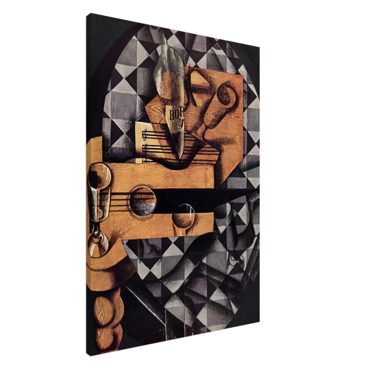 Juan Gris - GUITAR BOTTLE AND GLASS 1914 Canvas - 20x30 cm / 8x12 inches-canvas