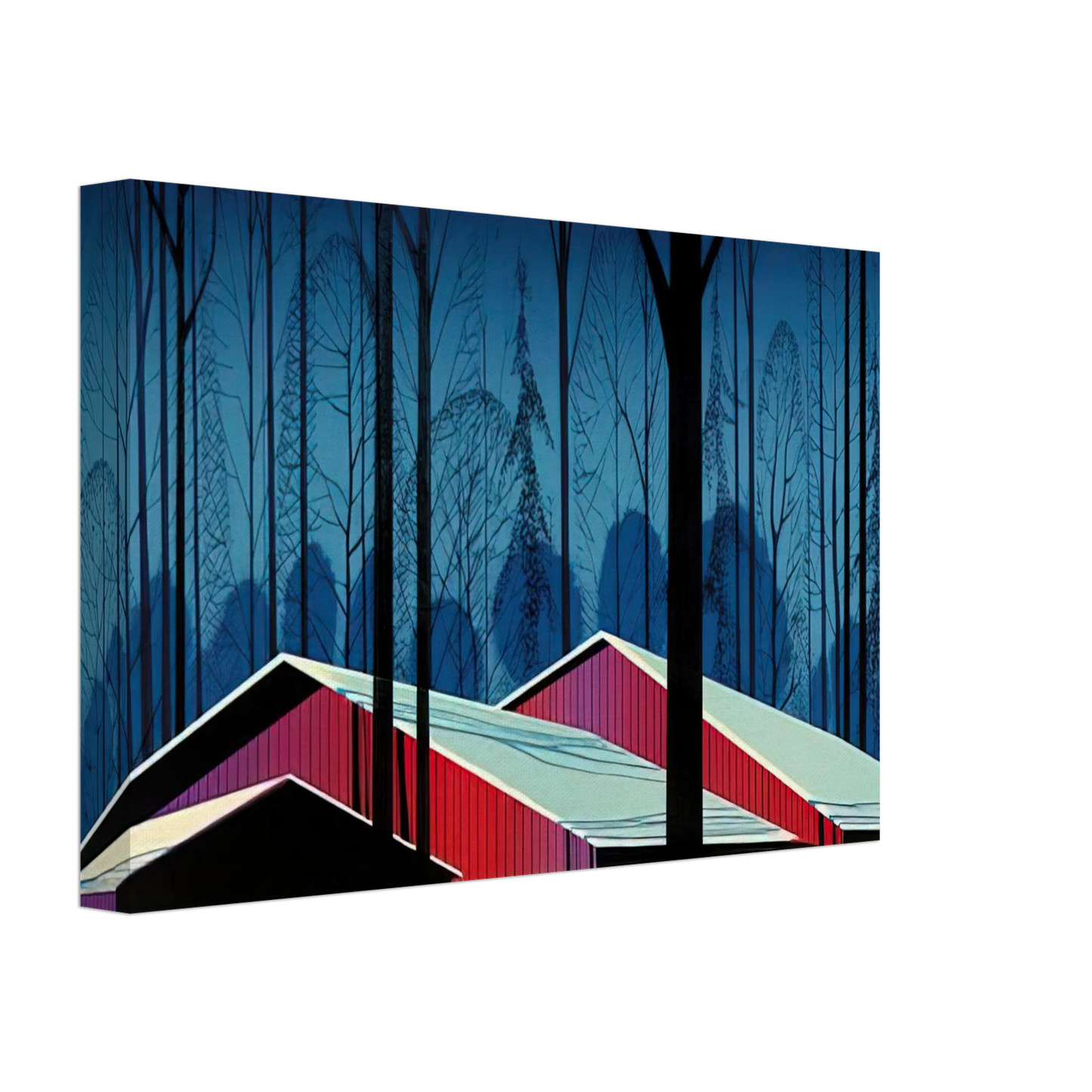 Eyvind Earle - Winter Barns Canvas - 40x60 cm / 16x24 inches-canvas