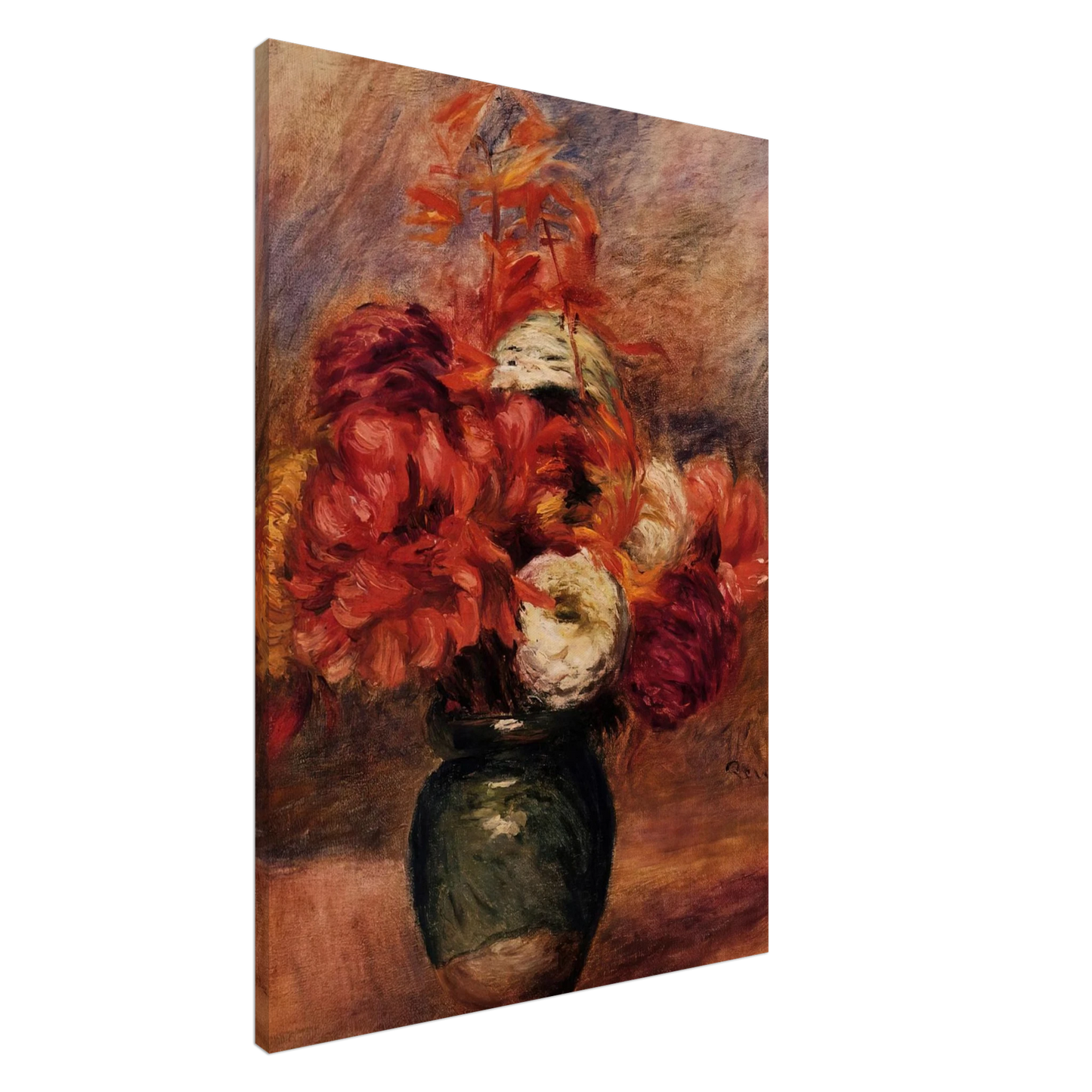 Pierre-Auguste Renoir - Flowers in a Green Vase Dahlilas and Asters Canvas - 20x30 cm / 8x12 inches-canvas