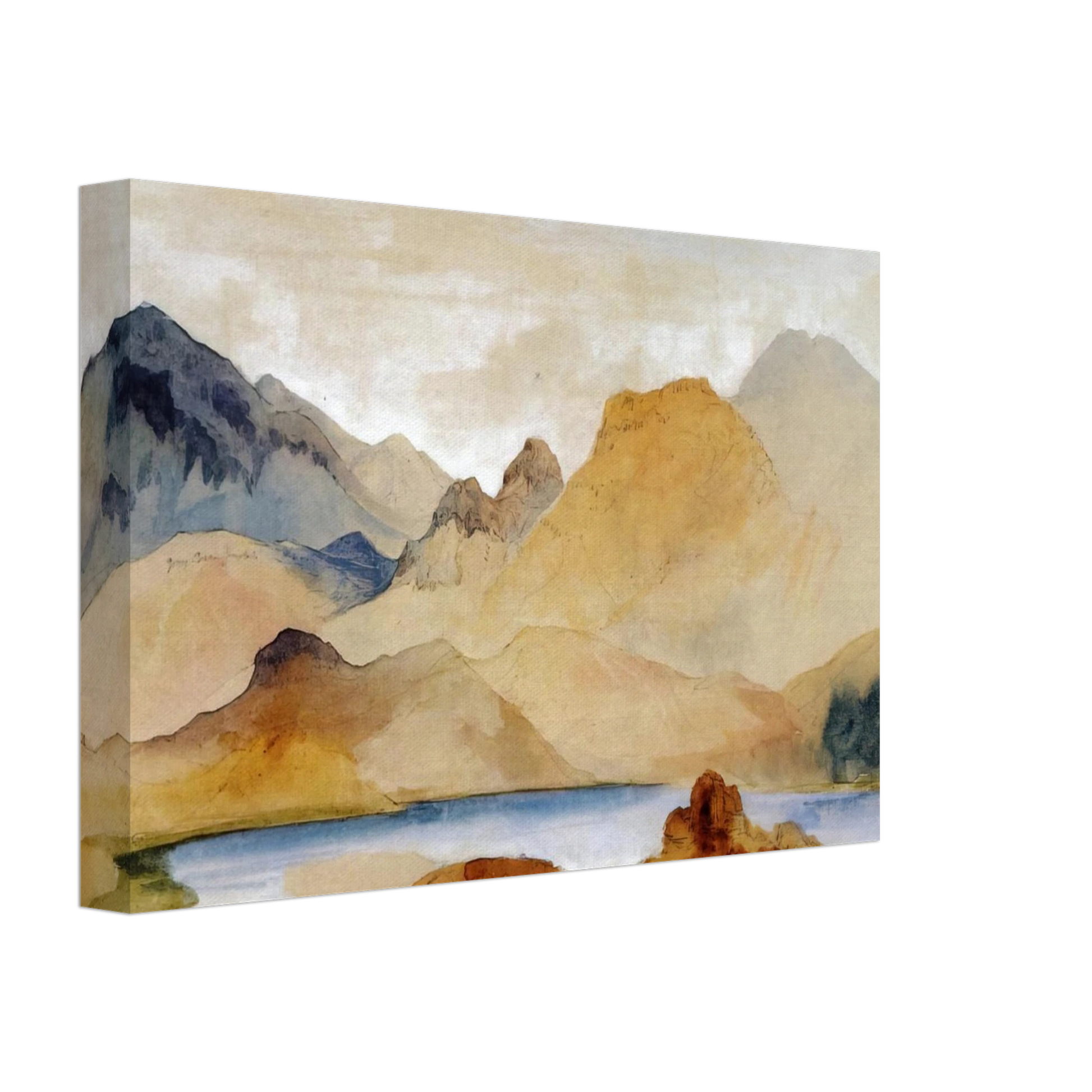 Thomas Moran - Cinnabar Mountain, Yellowstone River watercolour Canvas - 70x100 cm / 28x40 inches-canvas