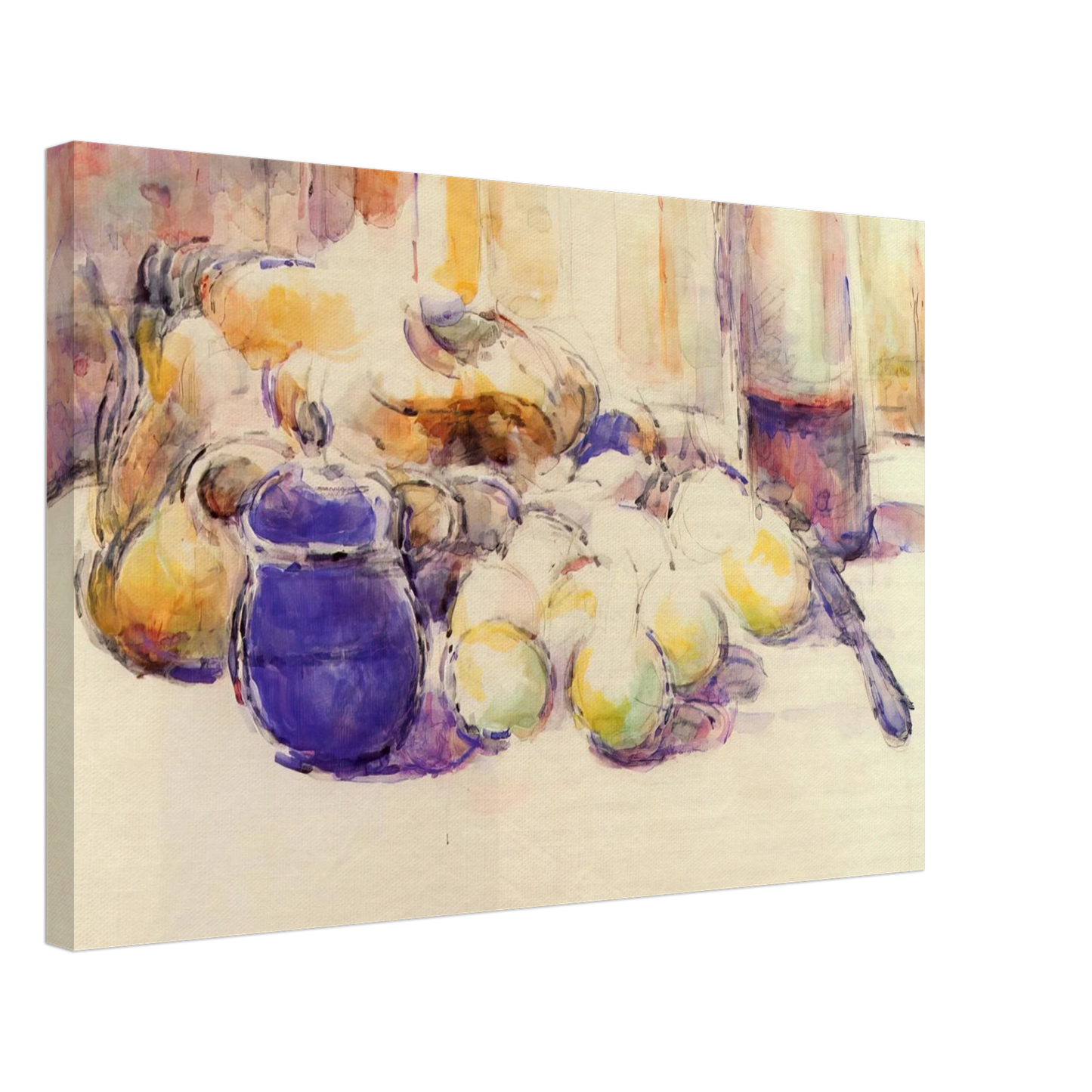 Paul Cezanne - Blue Pot and Bottle of Wine Canvas - 40x60 cm / 16x24 inches-canvas