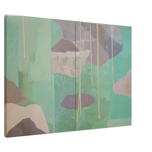 Kenzo Okada - Young Bamboo Diptych - Abstract Expressionism Canvas - 20x30 cm / 8x12 inches-canvas