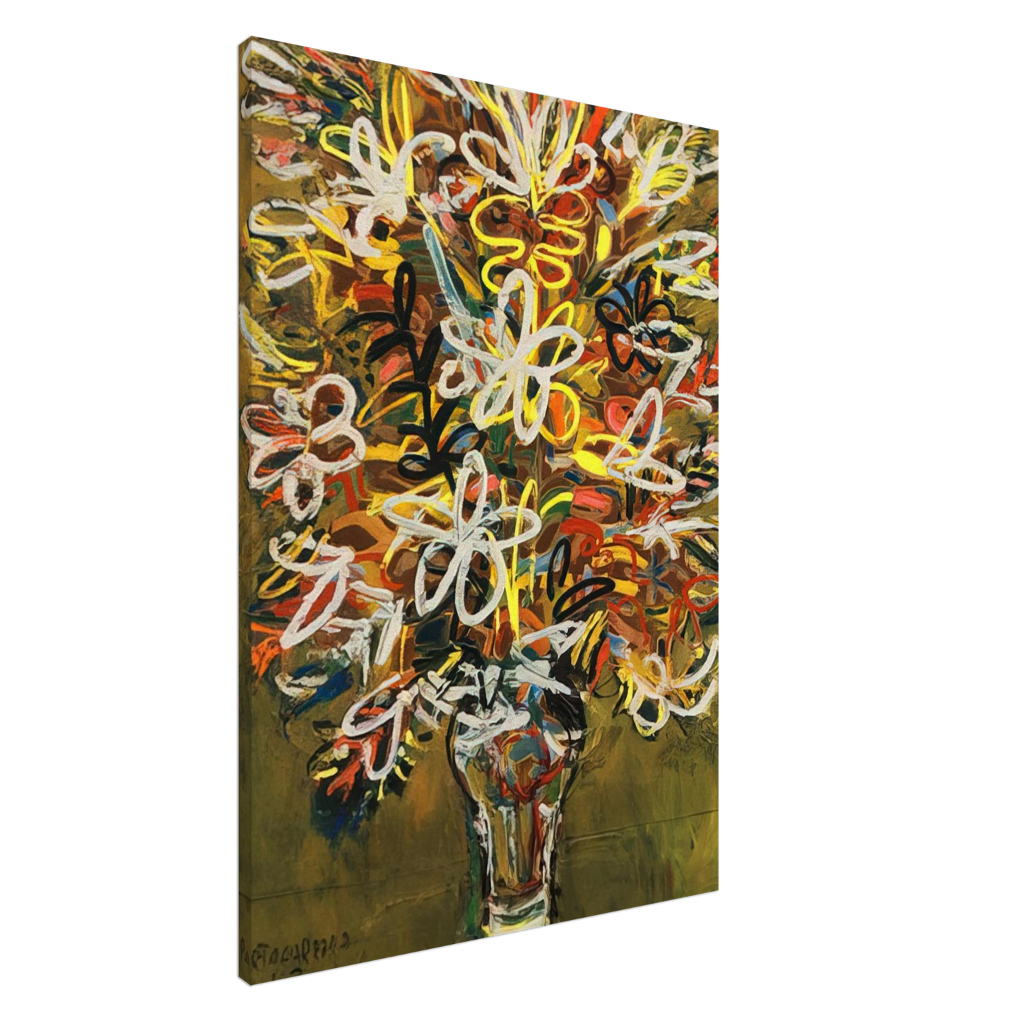 Rene Portocarrero - FLOWER VASE 1963 Canvas - 20x30 cm / 8x12 inches-canvas