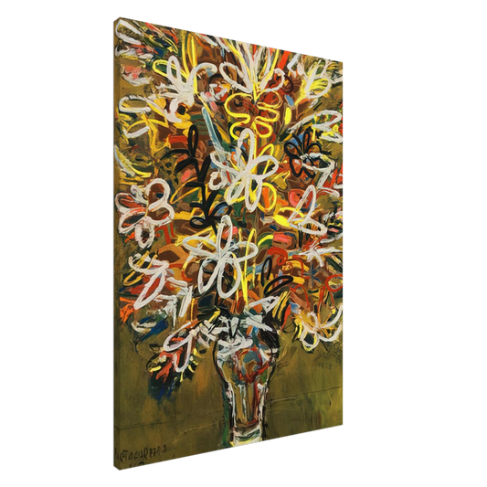 Rene Portocarrero - FLOWER VASE 1963 Canvas - 20x30 cm / 8x12 inches-canvas