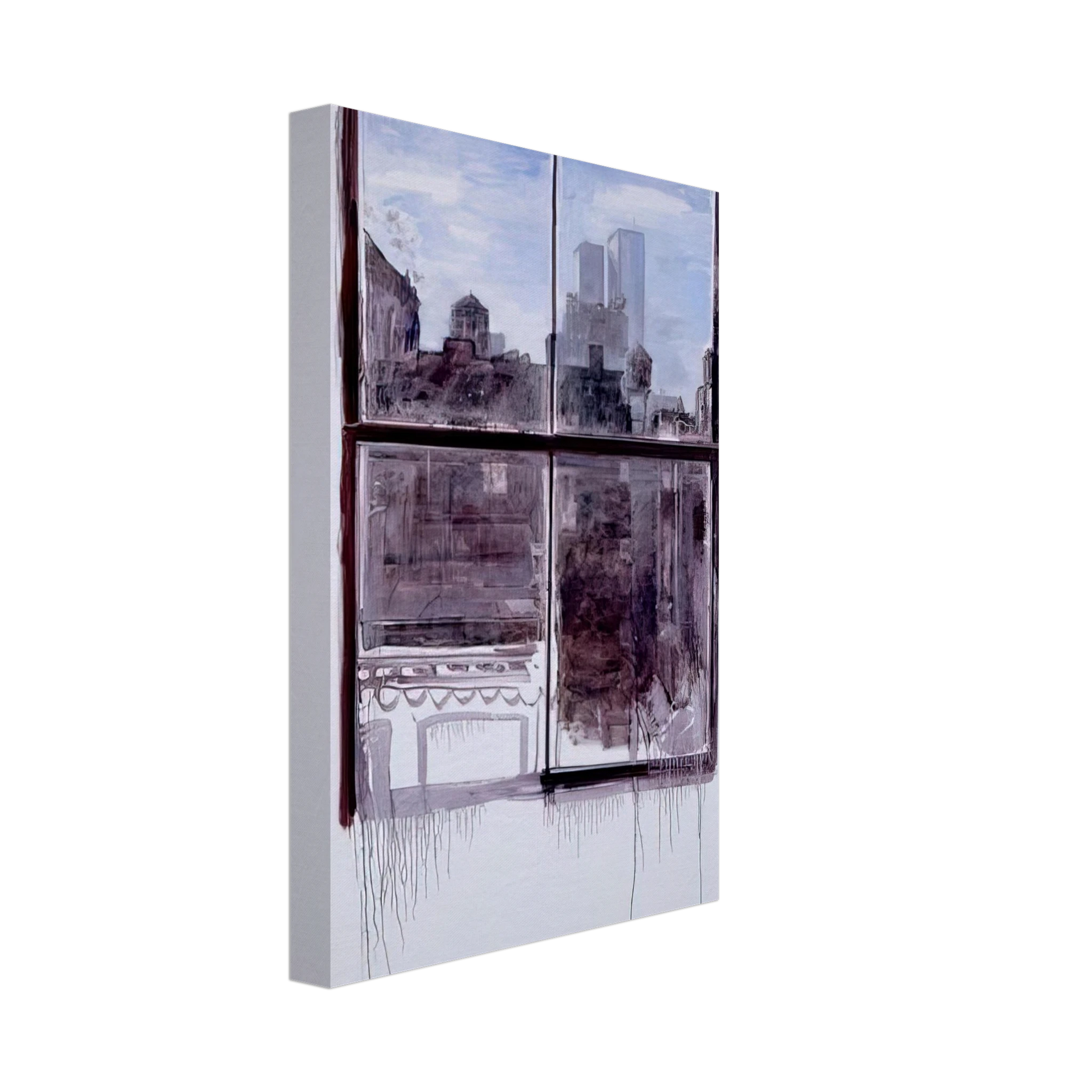 Paul Thek - Untitled cityscape with twin towers - 1972 Canvas - 40x60 cm / 16x24 inches-canvas