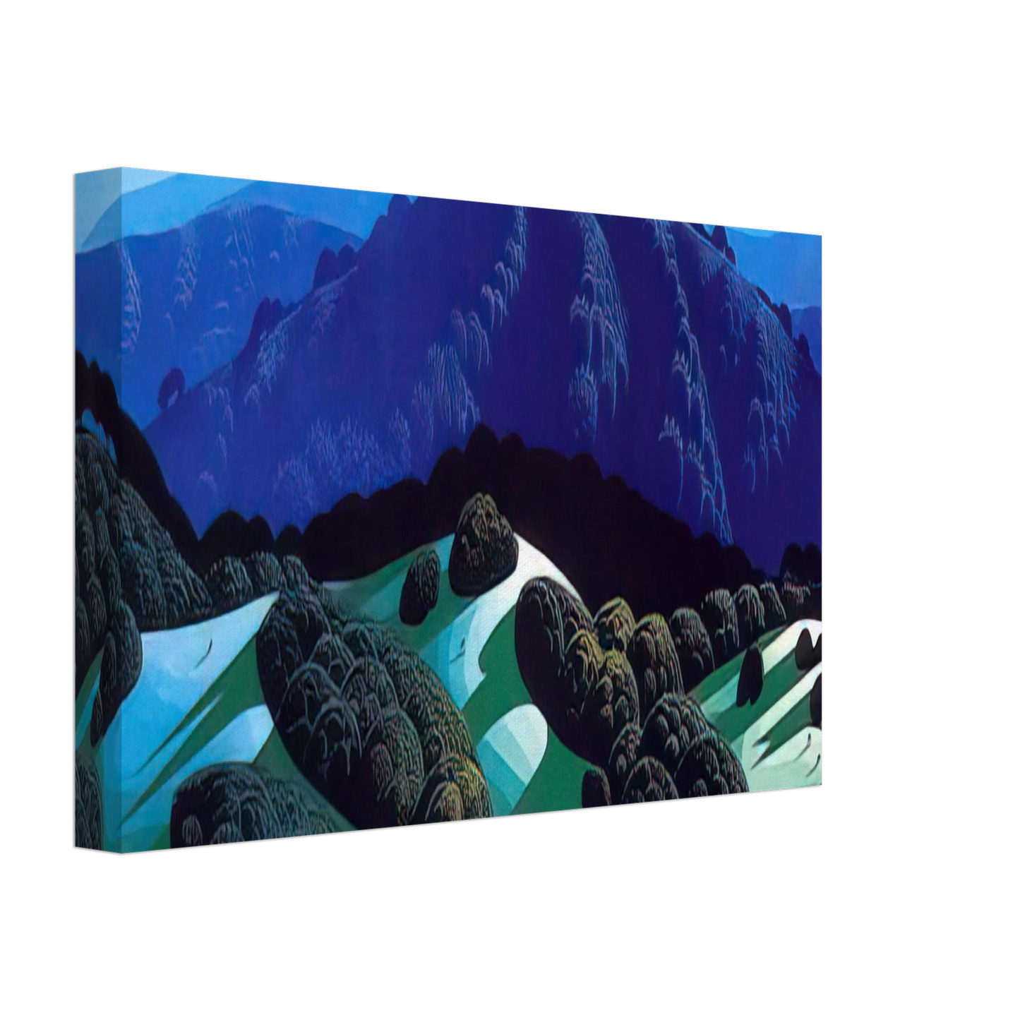 Eyvind Earle - Three Fields and a Mountain Canvas - 70x100 cm / 28x40 inches-canvas