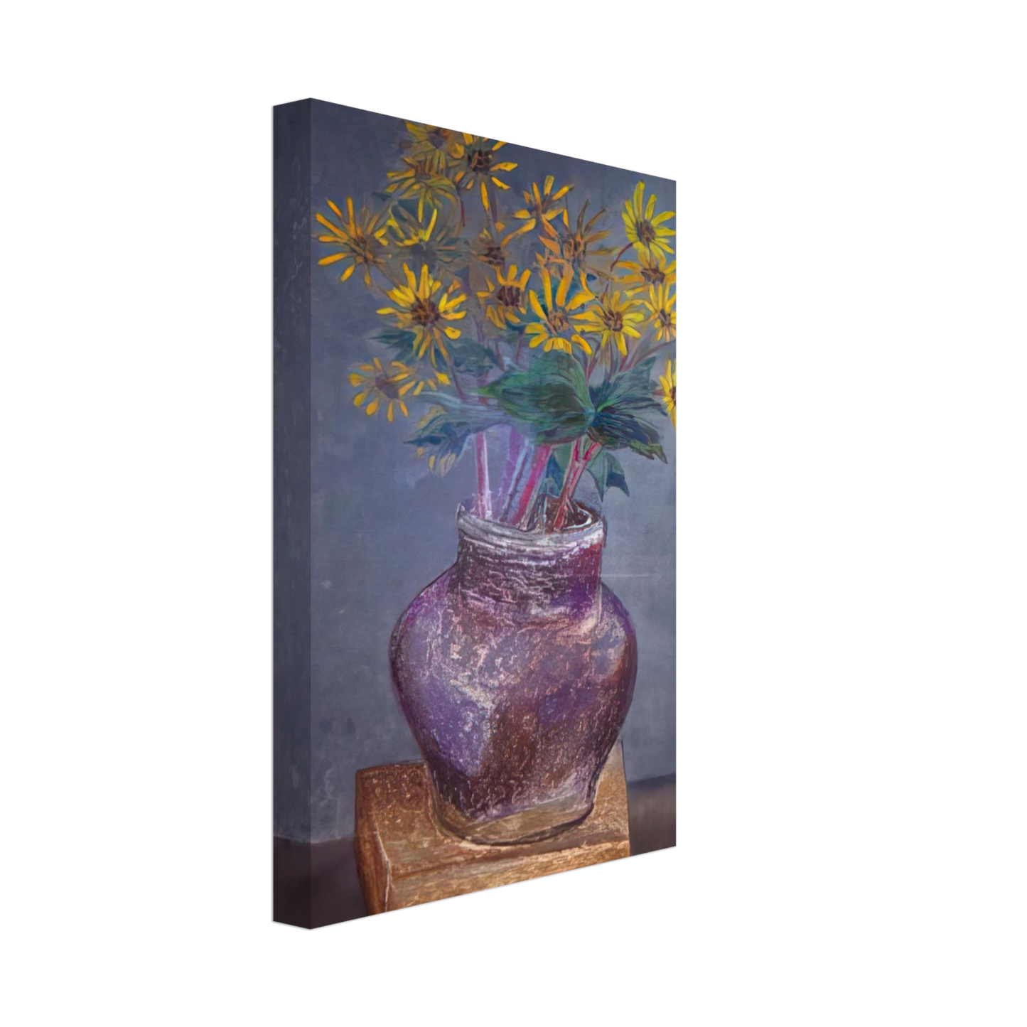 Morris Graves - Homemade Painting of a Homemade Bouquet of Sand Dune Daisies in a Homemade Vase - 1982 Canvas - 40x60 cm / 16x24 inches-canvas
