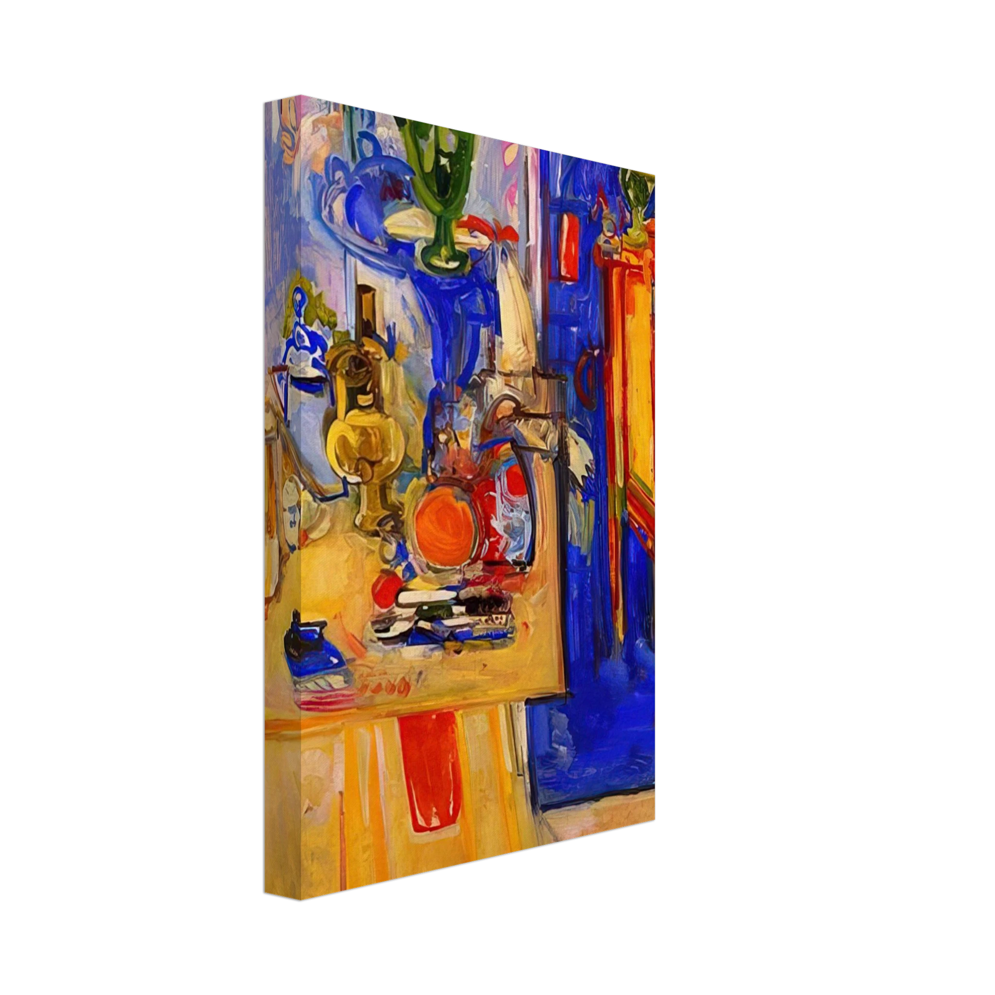 Hans Hofmann - Table with Teakettle, Green Vase and Red Flowers Canvas - 40x60 cm / 16x24 inches-canvas