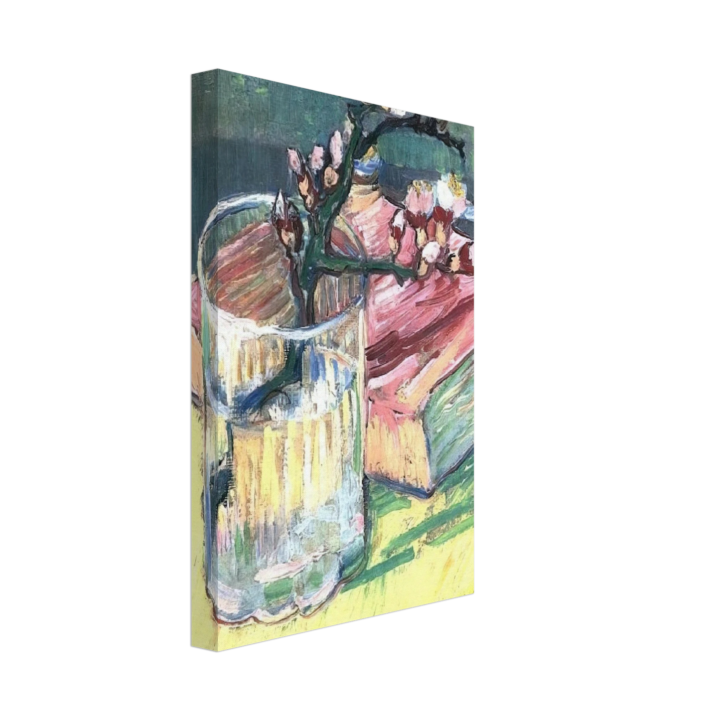 Vincent van Gogh - Blossoming Almond Branch in a Glass with a Book Canvas - 70x100 cm / 28x40 inches-canvas